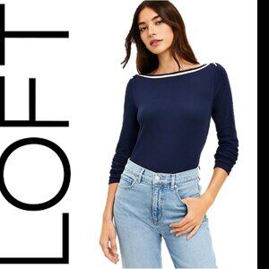 LOFT navy long-sleeved ribbed top (L)
